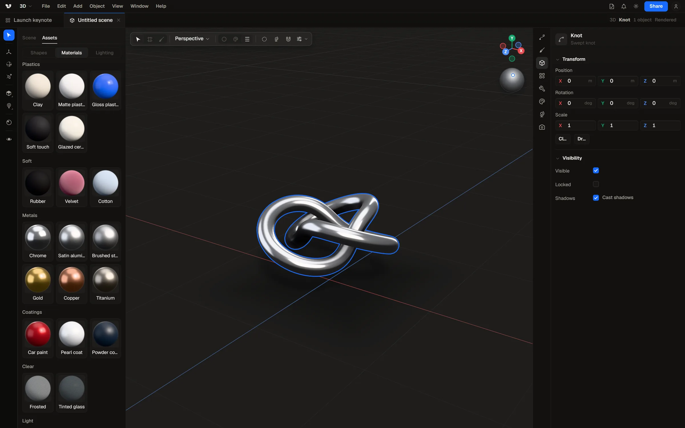 Varial 3D with a chrome knot and the material library