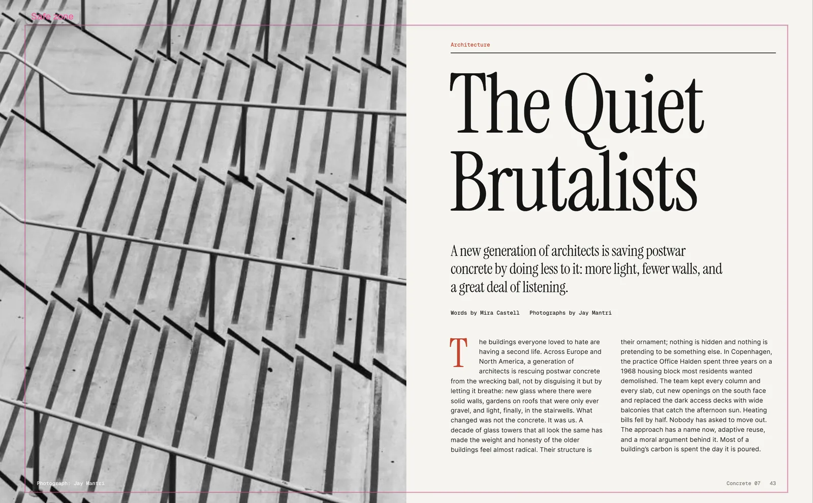 The Quiet Brutalists, Magazine spread