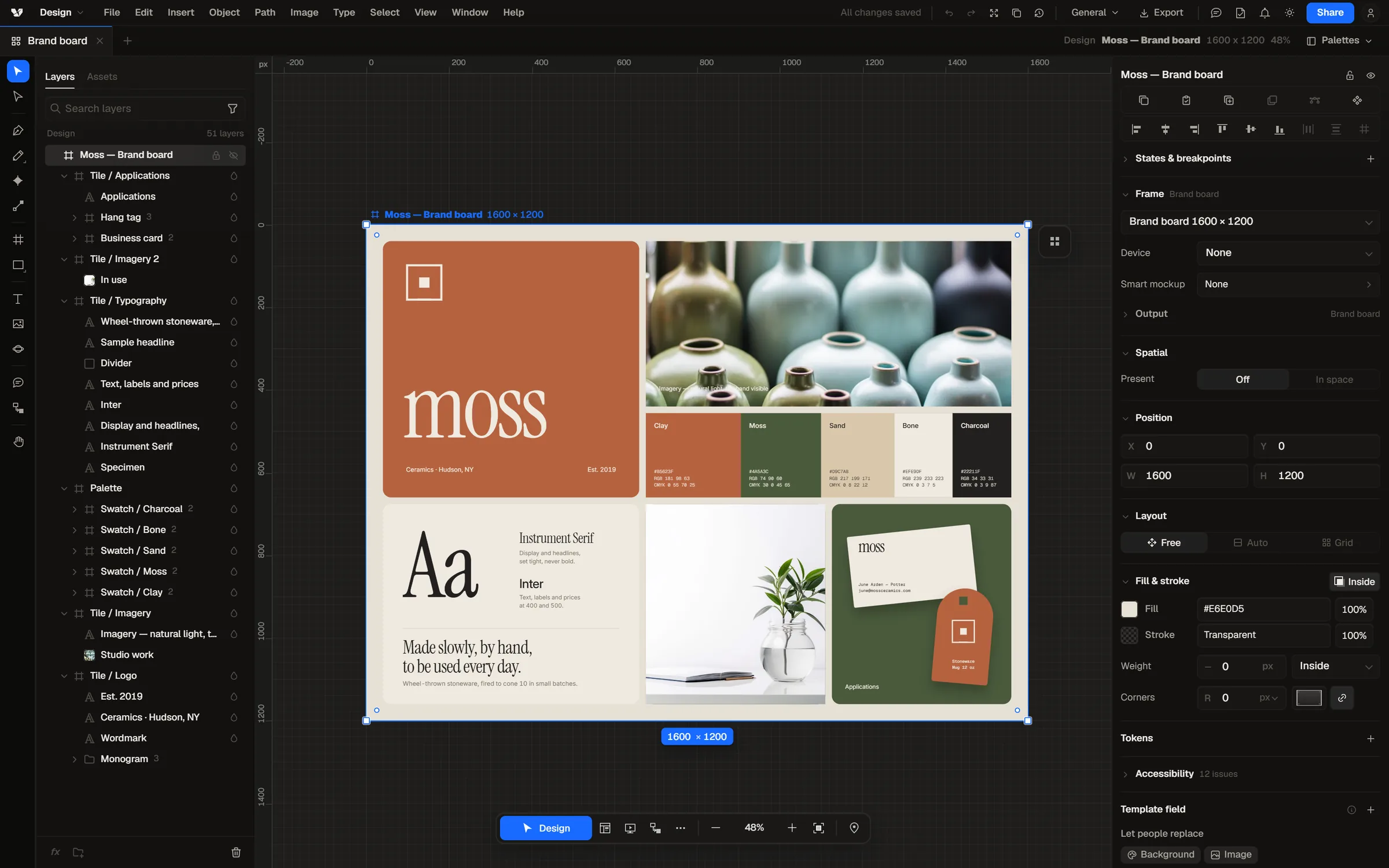 Varial Design editing the Moss brand board template