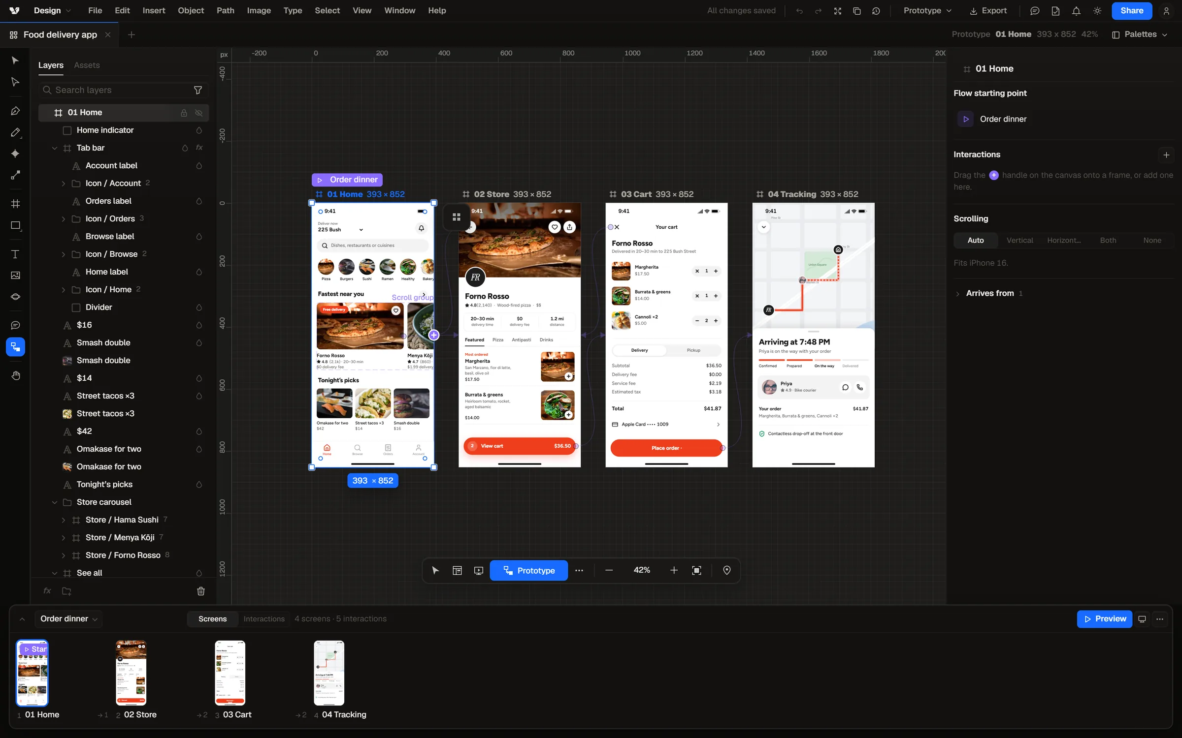 Varial Design prototyping a food delivery app flow