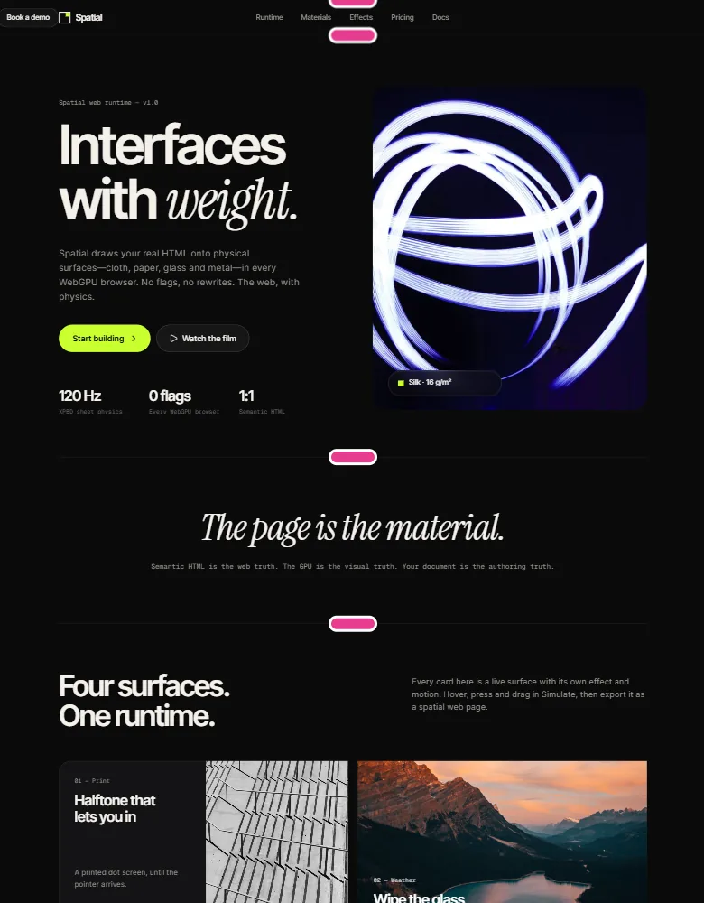 Interfaces with weight, Spatial website